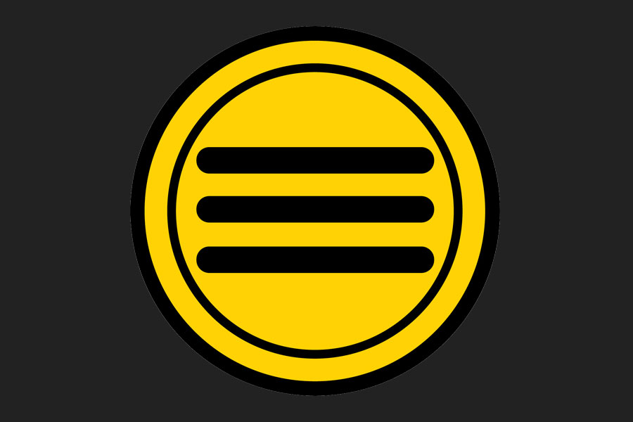 Yellow circular icon on a black background with three horizontal lines.