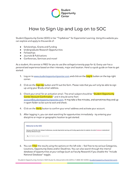 how to sign up and log on to SOC