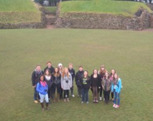Students at ruins of Glastonbury