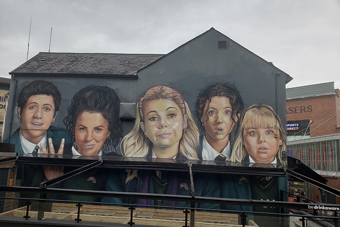 Derry Girls mural on Orchard Street in Derry/Londonderry, Northern Ireland, June 14, 2025.
