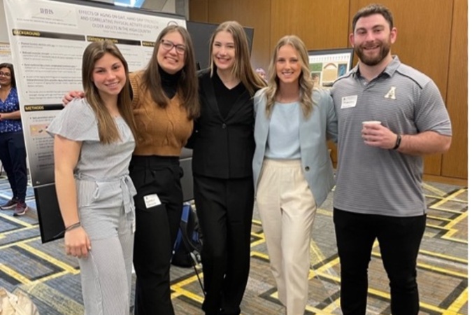 Breanna Gibson, Natalie Thulien, Olivia Chapman, Lizzie Muscarello, and Brandon Ellis at App State’s Annual Celebration of Student Research and Creative Endeavors.