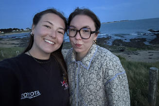 Ella Watt (left) and Agathe Beugnard (right) visiting in Switzerland
